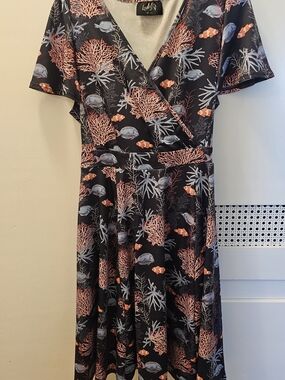 Lady V London Lyra Mini Dress Black Coral Reef & Fish Print
